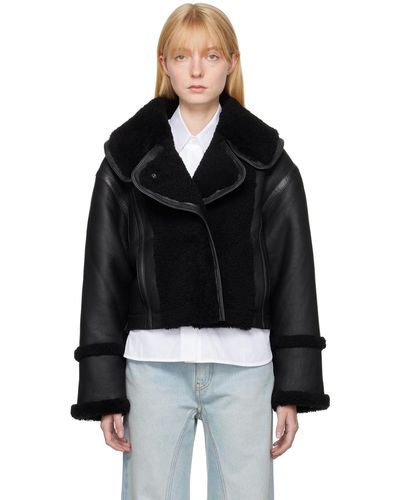 Victoria Beckham Spread Collar Leather Jacket - Black