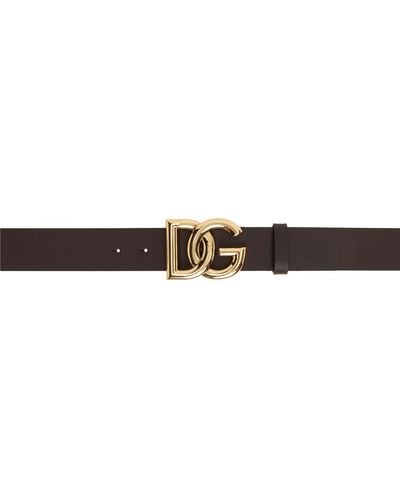 Dolce & Gabbana Ceinture lux brune en cuir à logo dg - Noir