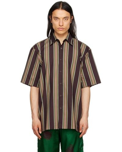Dries Van Noten Burgundy Striped Shirt - Black