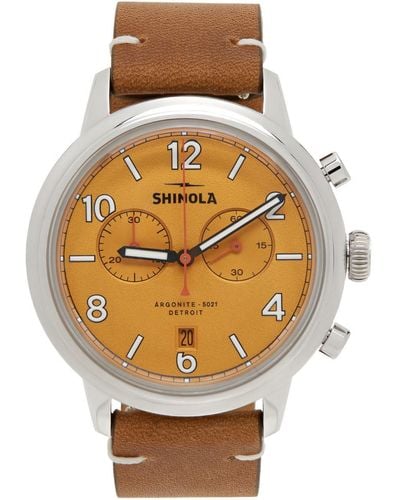 Shinola Brown & Yellow 'the Traveler' 42 Mm Watch - Multicolour