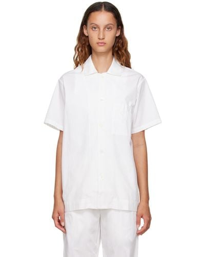 Tekla Off- Striped Pyjama Shirt - White