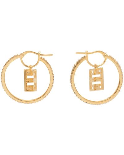 Givenchy Boucles d'oreilles à anneau dorées à logo 4g et à ornements en verre taillé - Noir