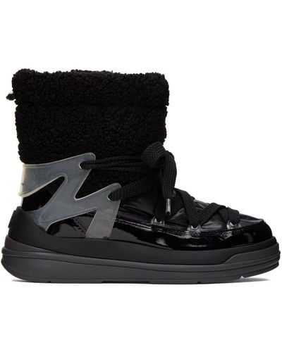 Moncler Insolux M Rubber-trimmed Fleece, Shell And Patent-leather Snow Boots - Black