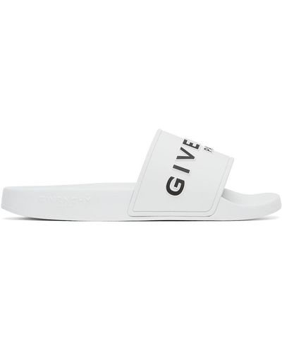 Givenchy ホワイト ロゴ フラット サンダル - ブラック