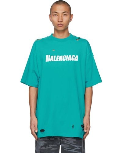 Balenciaga T-shirt bleu Caps Destroyed Flatground