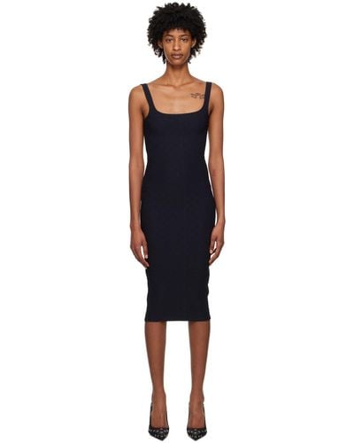 T By Alexander Wang Black Textured Jacquard Midi Dress