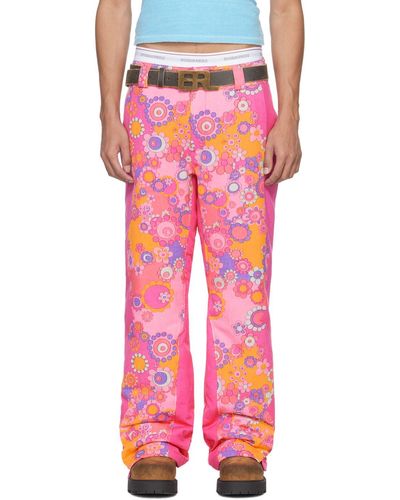 ERL Pink Floral Down Pants - Red