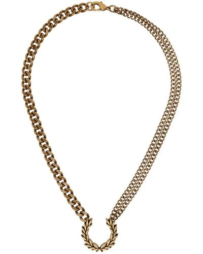 Fred Perry Gold Double Chain Laurel Wreath Necklace - Multicolour