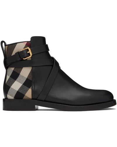 Burberry House Check Canvas & Leather Bootie - Black