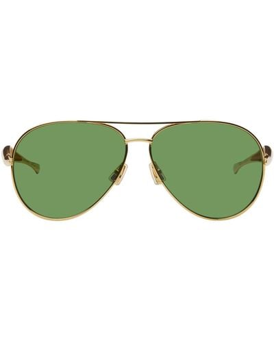 Bottega Veneta Gold & Green Sardine Aviator Sunglasses