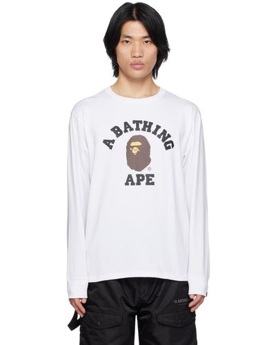 A Bathing Ape College Long Sleeve T-shirt - White