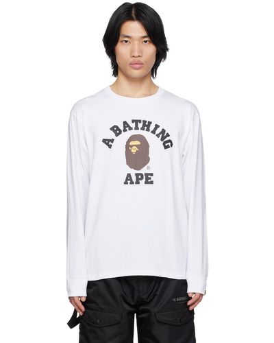 A Bathing Ape T-shirt à manches longues blanc à logo de style collégial
