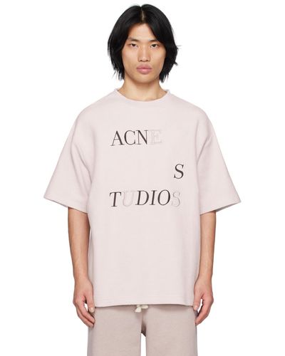 Acne Studios パープル 刺繍 Tシャツ - ピンク