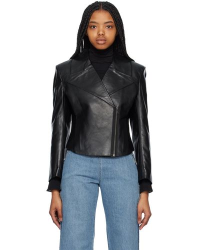 Victoria Beckham Black Bonded Leather Jacket