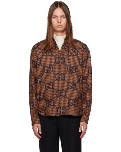 Gucci Maxi GG Gingham Wool Shirt - Brown