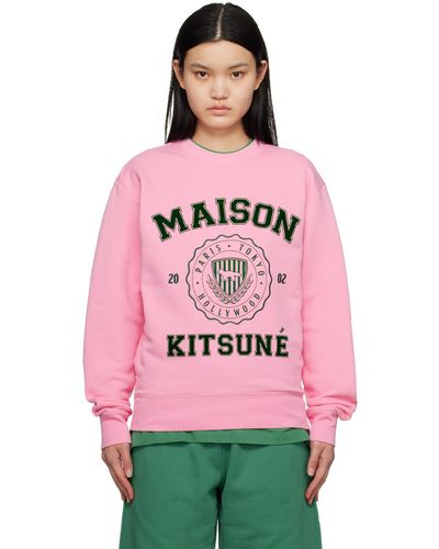 Maison Kitsuné Pull molletonné de style collégial rose édition hotel olympia