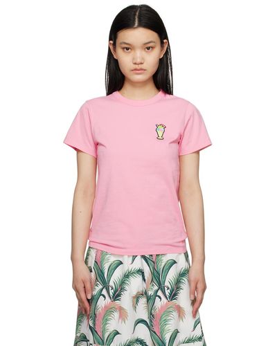 Maison Kitsuné T-shirt rose à écusson à image à logo édition hotel olympia - Rouge