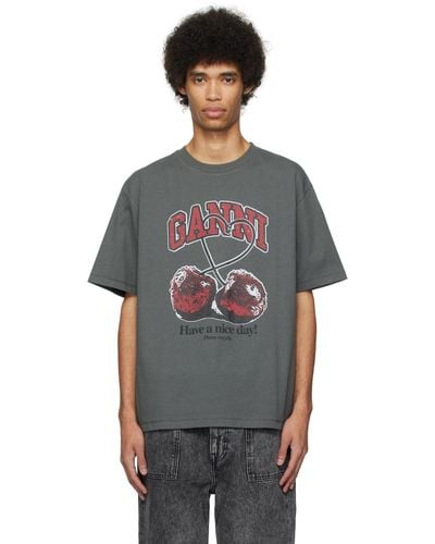 Ganni グレー Cherry Tシャツ - ブラック