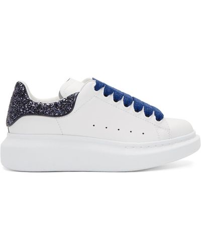 Alexander McQueen White And Navy Glitter Oversized Trainers - Blue