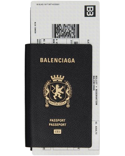 Balenciaga Long portefeuille en forme de passeport noir à appliqué de style billet d'avion - Gris