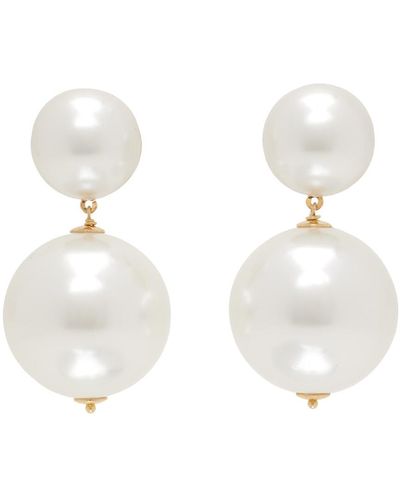 NUMBERING Boucles d'oreilles pendantes #9122 blanc et doré à perles