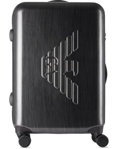 Emporio Armani Gray Embossed Eagle Medium Suitcase - Black