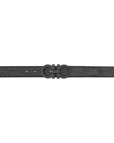 Ferragamo Ceinture réversible noir et bleu à fermoir gancini