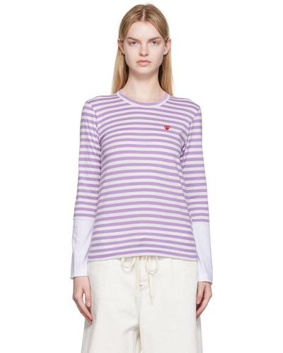 COMME DES GARÇONS PLAY Comme Des Garçons Play White & Purple Small Heart Patch Long Sleeve T-shirt