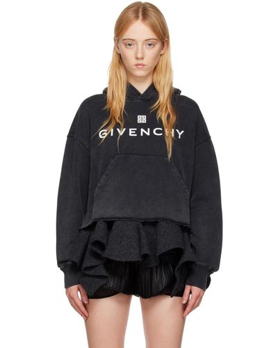 Givenchy Pull à capuche gris à logo imprimé - Noir
