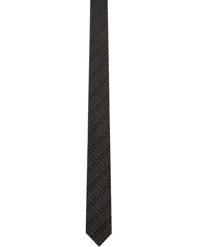 Dries Van Noten Cravate brune à rayures et motif graphique en tissu jacquard - Noir