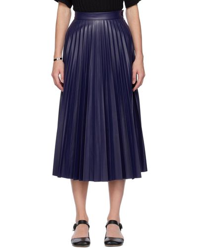 MM6 by Maison Martin Margiela Navy Pleated Faux-leather Midi Skirt - Blue