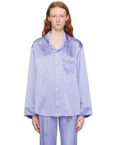 T By Alexander Wang Chemise de pyjama bleue à logo brodé - Violet