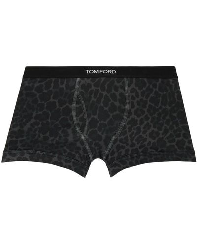 Tom Ford Grey Reflective Leopard Boxer Briefs - Black