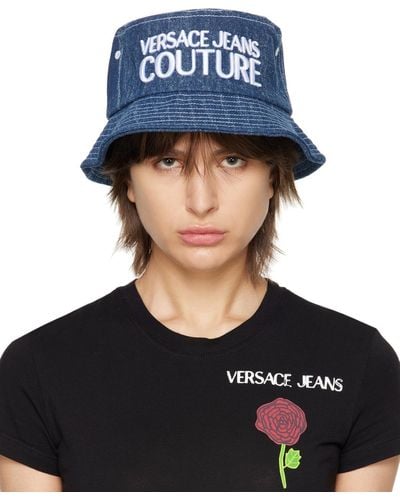 Versace ネイビー ロゴ バケットハット - ブルー