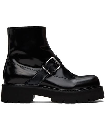 MM6 by Maison Martin Margiela Buckle-detail Leather Ankle Boots - Black