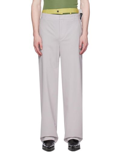 Y. Project Pantalon gris à taille double - Blanc