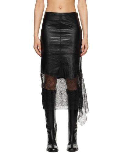 Helmut Lang Black Panelled Leather Midi Skirt