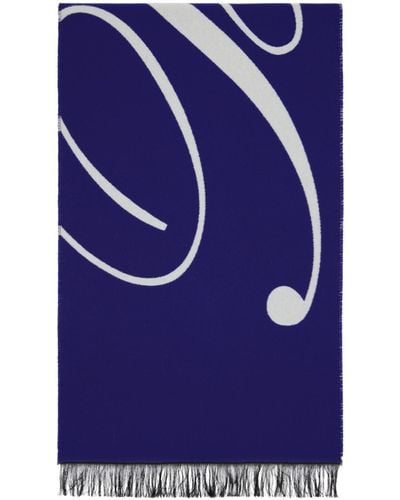 Burberry Blue & Off-white Logo Wool Silk Scarf