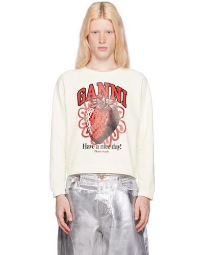 Ganni Off-white Strawberry Sweatshirt - Black