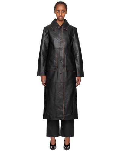 REMAIN Birger Christensen Black Semi-fitted Leather Coat