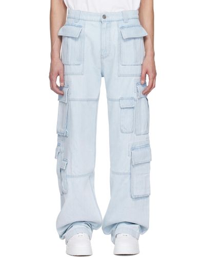 Versace Pantalon cargo bleu en denim à panneaux - Blanc