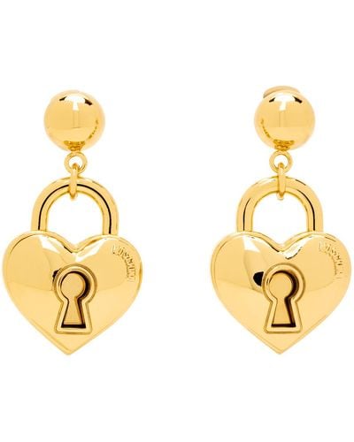 Moschino Gold Heart Lock Earrings - Metallic