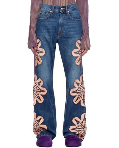 Bluemarble Marble Embroide Jeans - Blue