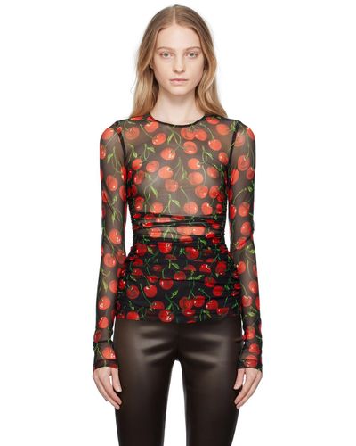 Dolce & Gabbana T-shirt à manches longues noir et rouge à motif graphique