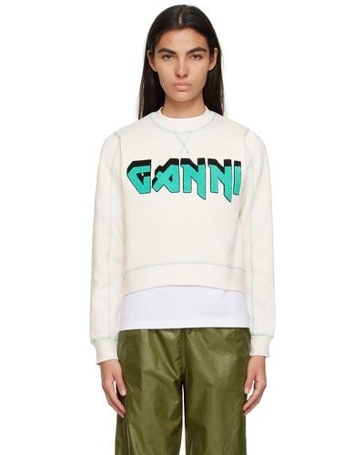 Ganni オフホワイト Isoli Rock スウェットシャツ - グリーン