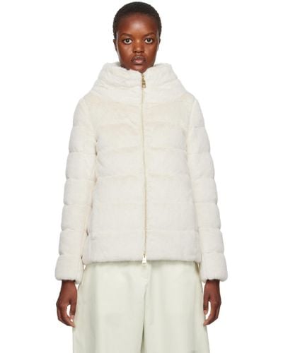 Herno Off-white Quilted Faux-fur Down Jacket - Natural