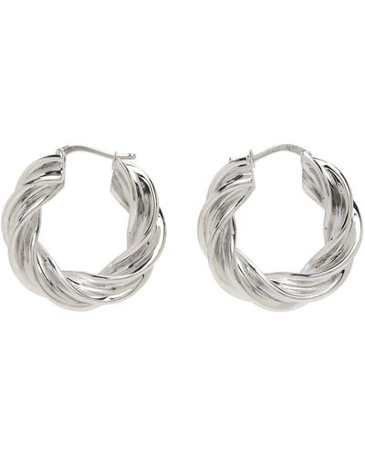 Bottega Veneta Silver Pillar Twisted Hoop Earrings - Black