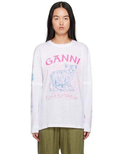 Ganni Cat Long Sleeve T-shirt - White
