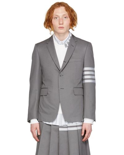 Thom Browne Thom e veston gris en coton à quatre rayures - Noir
