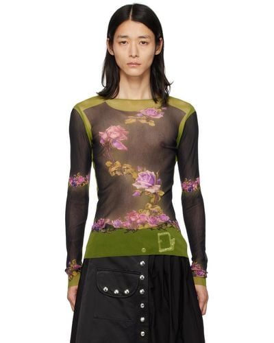 Jean Paul Gaultier Green Fleurs Petit Grand Long Sleeve T-shirt - Black